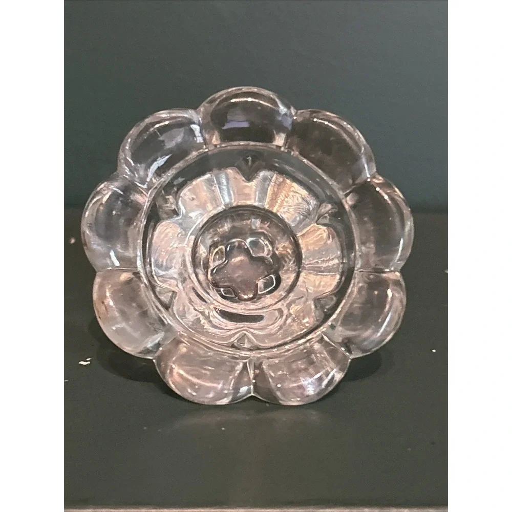 Vintage Pair of Clear Glass Floral Rosette Candleblock Candle‎ Holders Set Decor